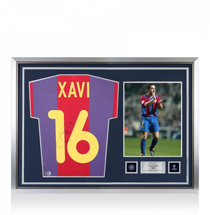 Xavi Official UEFA Champions League Back Signed and Hero Framed FC Barcelona 2000-01 Home Shirt
