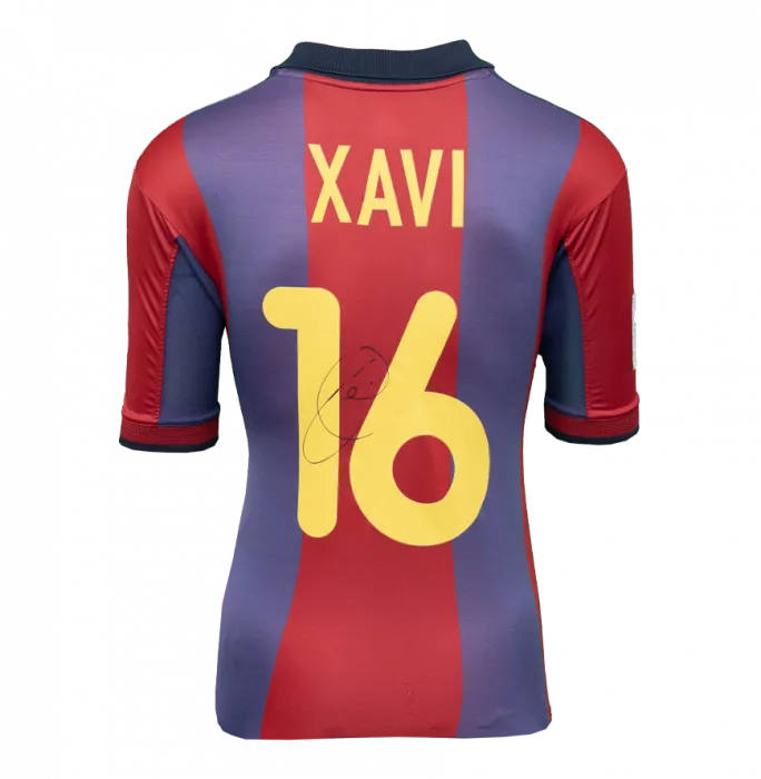 Xavi Official UEFA Champions League Back Signed And Framed FC Barcelona 2000-01 Home Shirt