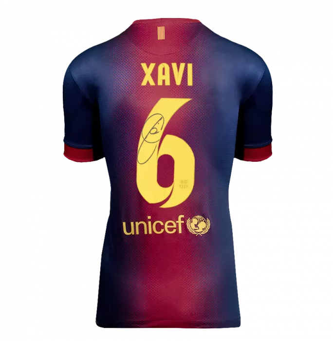 Xavi Official UEFA Champions League Back Signed And Framed FC Barcelona 2012-13 Home Shirt