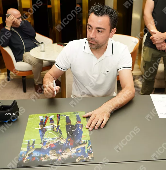 Xavi Signed FC Barcelona Photo In Black Wooden Frame: Four-Time UEFA Champions League Winner