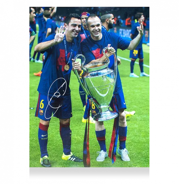 Xavi Signed FC Barcelona Photo In Black Wooden Frame: Four-Time UEFA Champions League Winner