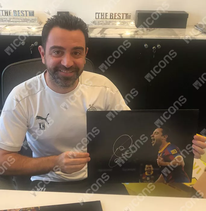Xavi Signed FC Barcelona Photo In Black Wooden Frame: Blaugrana Legend