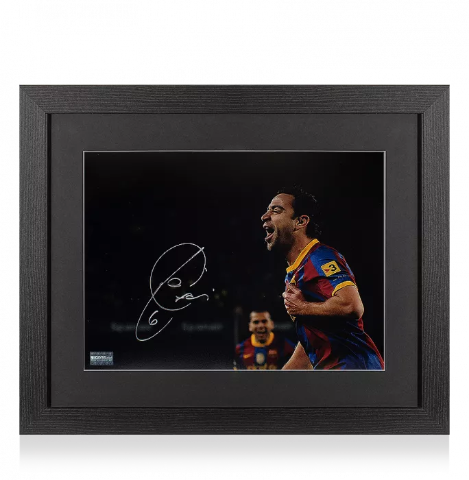Xavi Signed FC Barcelona Photo In Black Wooden Frame: Blaugrana Legend