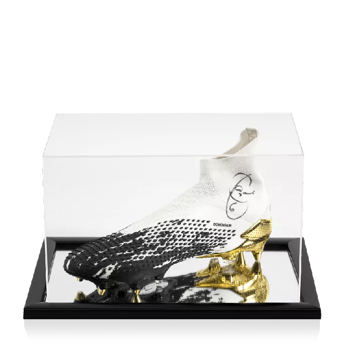 Xavi Signed High Spec White Black & Gold Adidas Predator Demonskin Boot In Acrylic Case