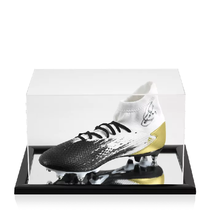 Xavi Signed White Black & Gold Adidas Predator Boot In Acrylic Case