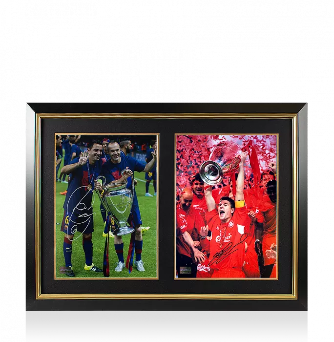 Xavi & Steven Gerrard Signed Photos In Dual Photo Frame