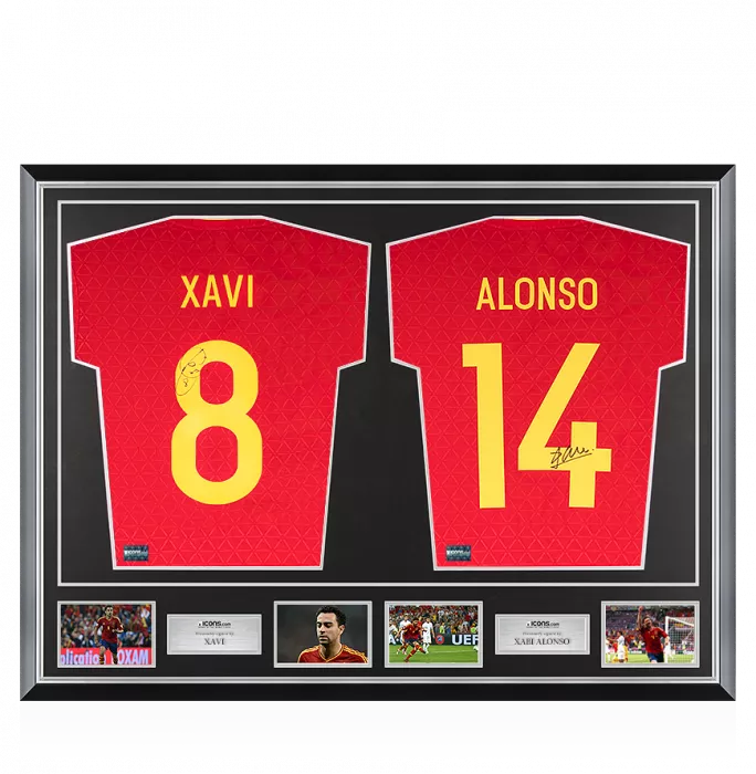 Xavi & Xabi Alonso Signed Spain Shirts In Classic Dual Frame