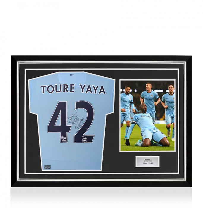 Yaya Toure Back Signed Manchester City 2014-15 Home Shirt In Hero Frame: Option 1