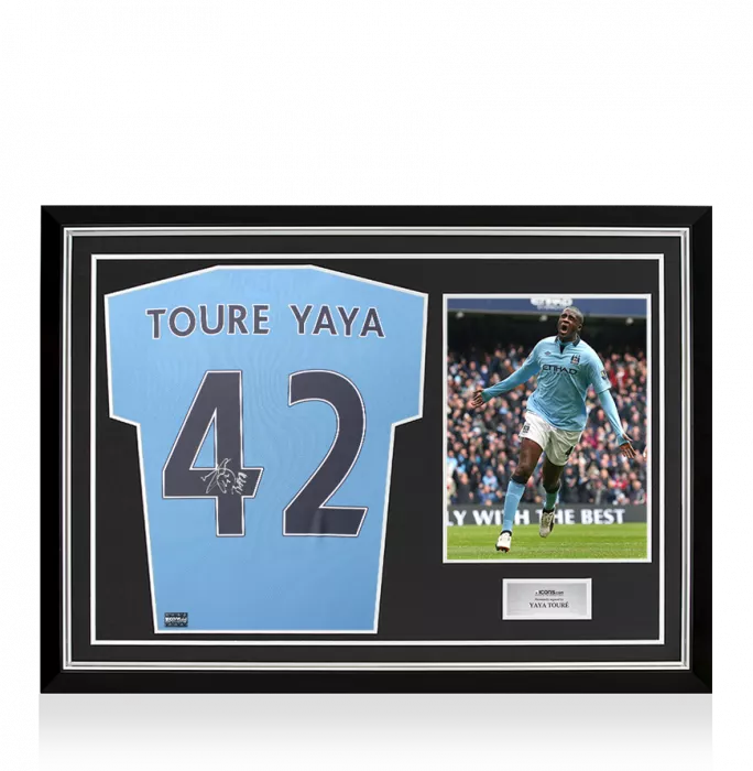 Yaya Toure Back Signed Manchester City 2021-22 Home Shirt In Hero Frame: Option 1