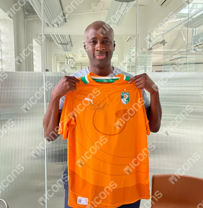 Yaya Toure Front Signed Ivory Coast 2011-12 Home Shirt In Classic Frame