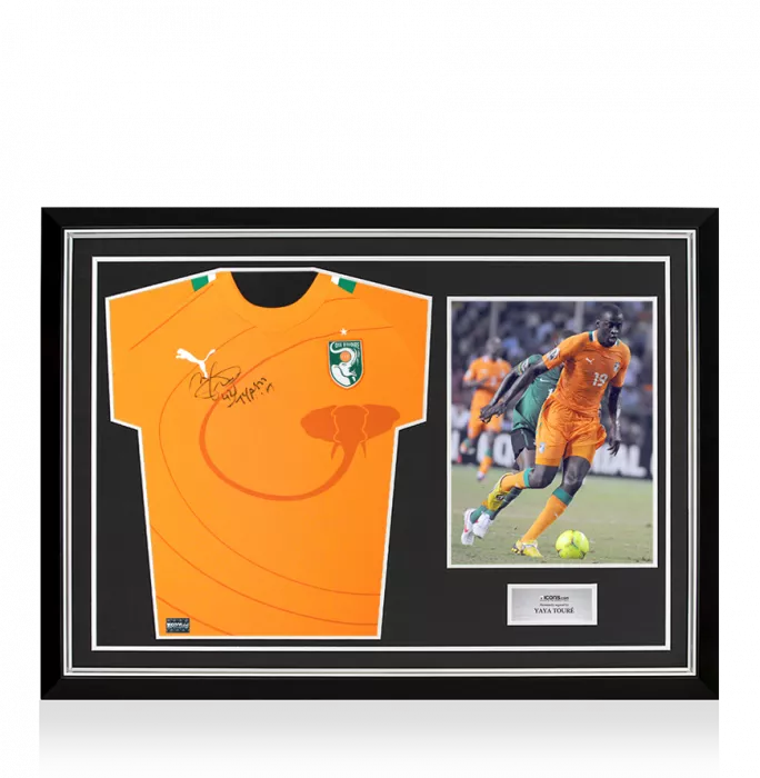 Yaya Toure Front Signed Ivory Coast 2011-12 Home Shirt In Hero Frame: Option 1