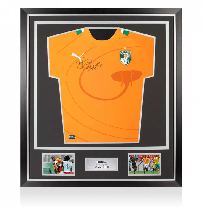 Yaya Toure Front Signed Ivory Coast 2011-12 Home Shirt In Classic Frame