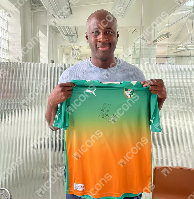 Yaya Toure Front Signed Ivory Coast 2012 Away Shirt In Hero Frame: Option 1
