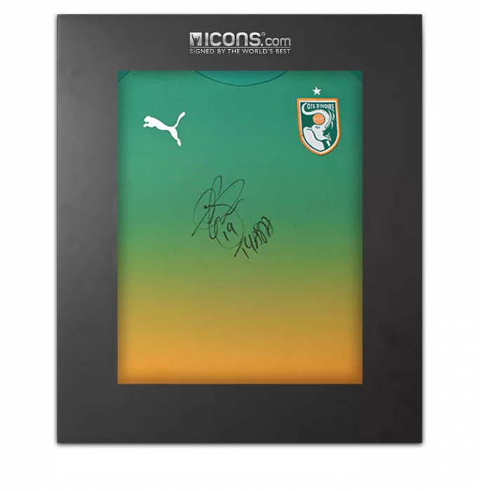 Yaya Toure Front Signed Ivory Coast 2012 Away Shirt In Deluxe Packaging