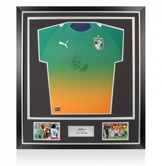 Yaya Toure Front Signed Ivory Coast 2012 Away Shirt In Classic Frame