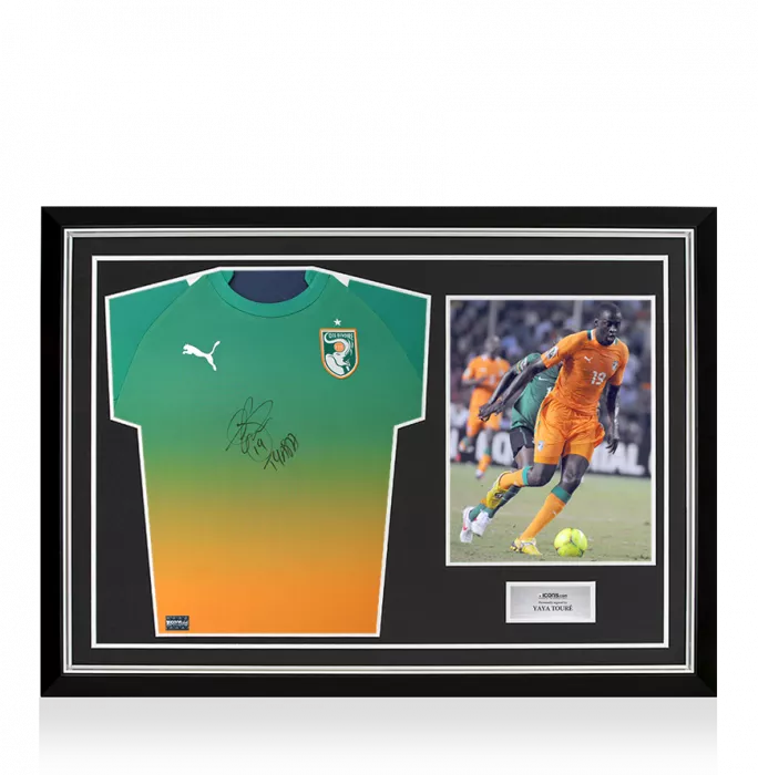 Yaya Toure Front Signed Ivory Coast 2012 Away Shirt In Hero Frame: Option 1
