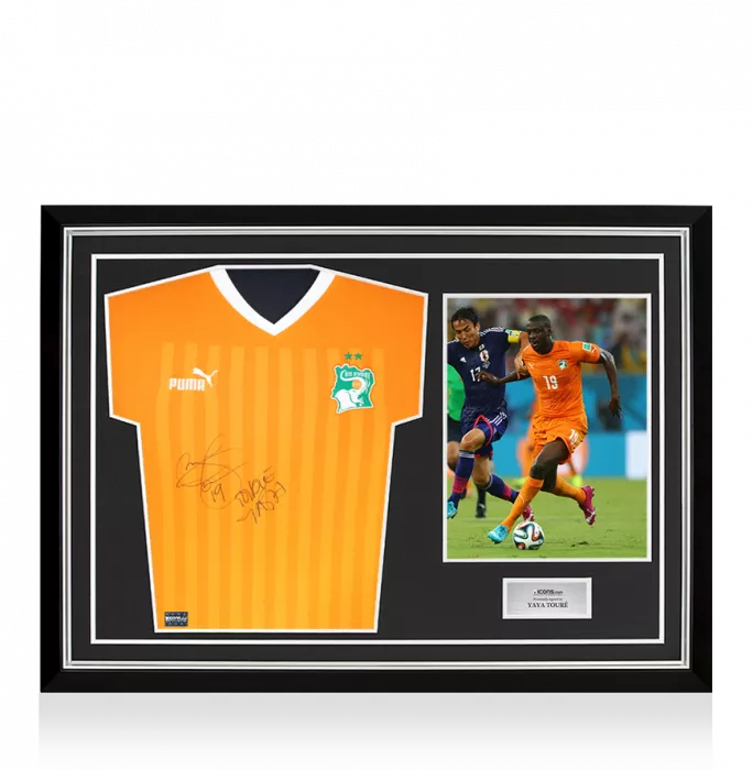 Yaya Toure Front Signed Ivory Coast 2022 Home Shirt In Hero Frame: Option 1