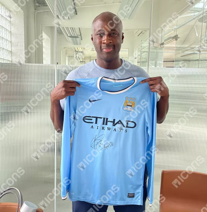 Yaya Toure Front Signed Manchester City 2013-14 Home Shirt In Hero Frame: Option 1