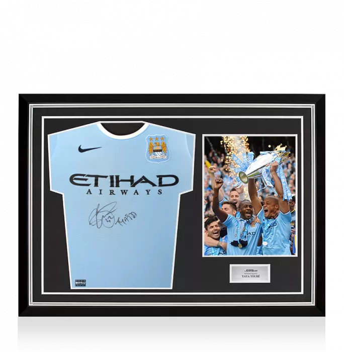 Yaya Toure Front Signed Manchester City 2013-14 Home Shirt In Hero Frame: Option 1
