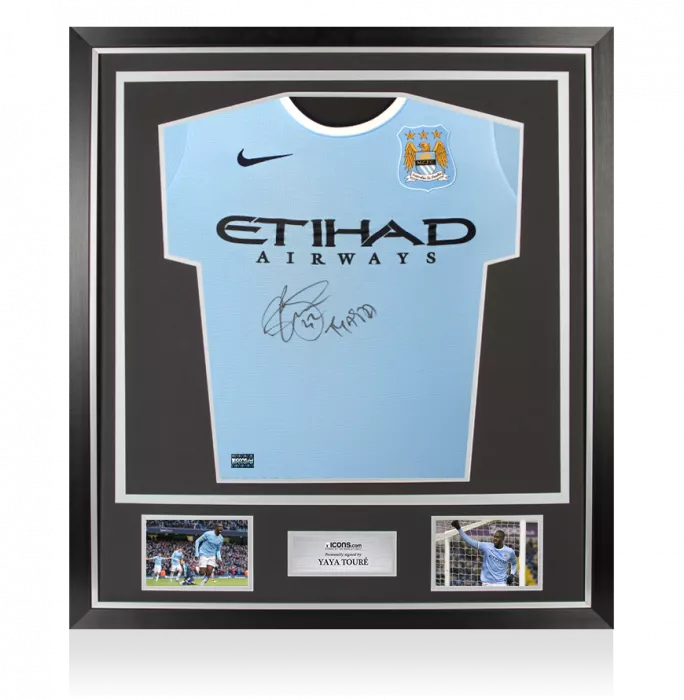 Yaya Toure Front Signed Manchester City 2013-14 Home Shirt In Classic Frame