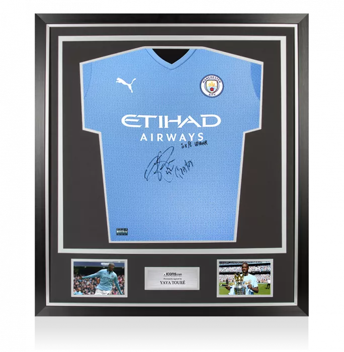 Yaya Toure Front Signed Manchester City 2021-22 Home Shirt - 3x PL Winner Inscription In Classic Frame