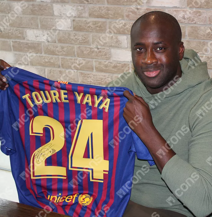 Yaya Toure Official FC Barcelona Back Signed And Framed 2018-19 Home Shirt With Fan Style Number