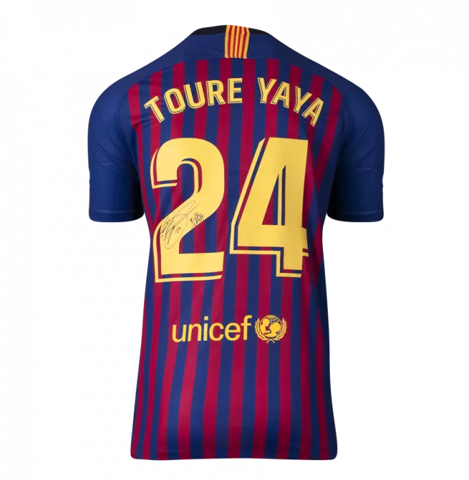 Yaya Toure Official FC Barcelona Back Signed And Framed 2018-19 Home Shirt With Fan Style Number