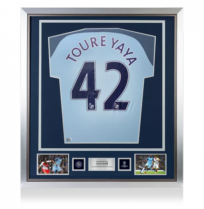 Yaya Toure Official UEFA Champions League Back Signed And Framed Manchester City 2016-17 Home Shirt