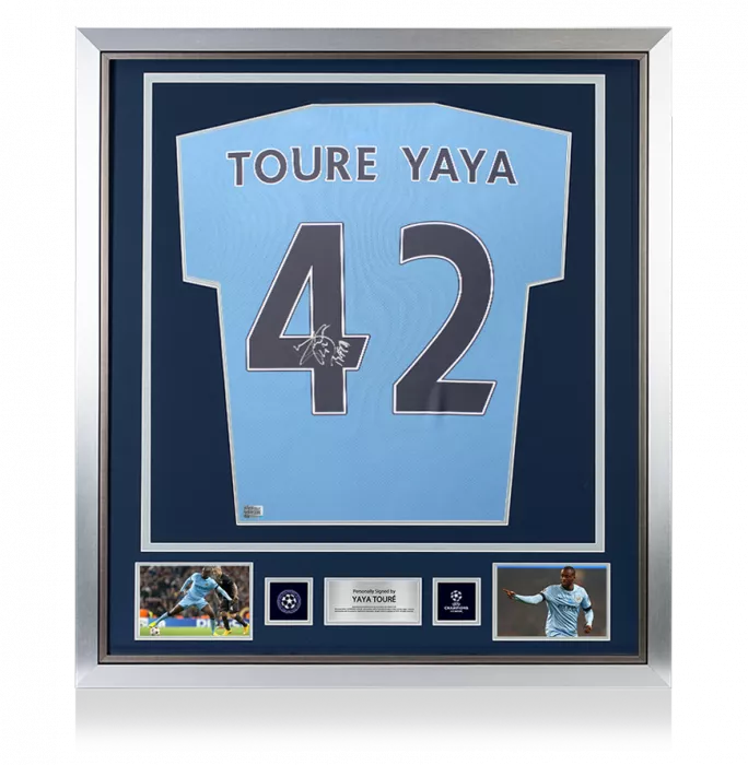 Yaya Toure Official UEFA Champions League Back Signed and Framed Manchester City 2021-22 Home Shirt