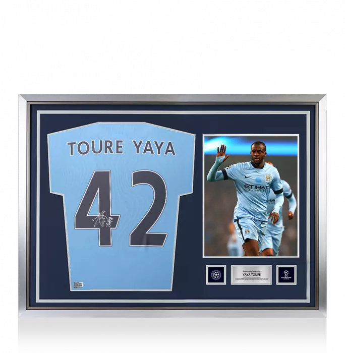 Yaya Toure Official UEFA Champions League Back Signed and Hero Framed Manchester City 2021-22 Home Shirt