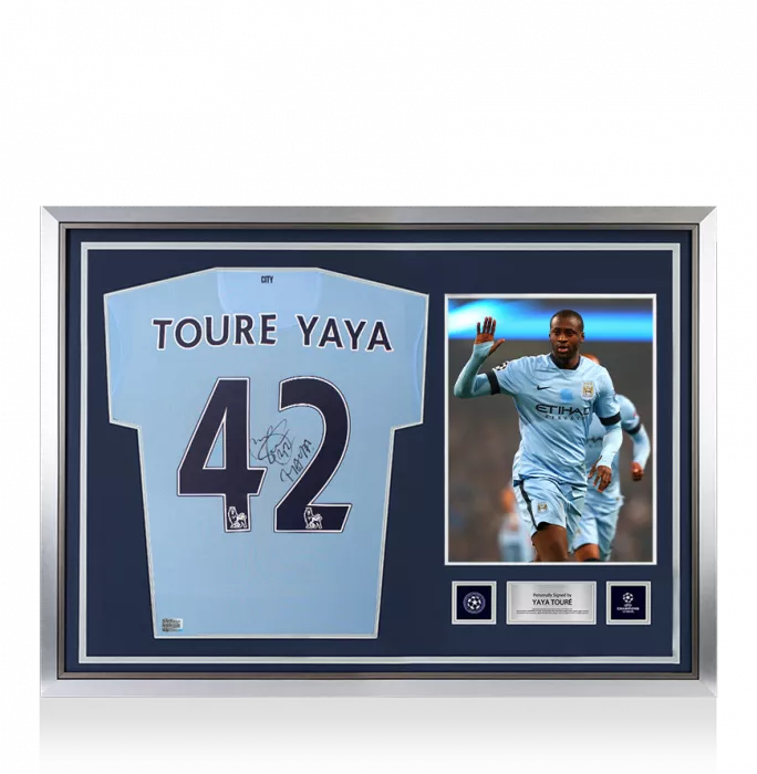 Yaya Toure Official UEFA Champions League Back Signed And Hero Framed Manchester City 2014-15 Home Shirt