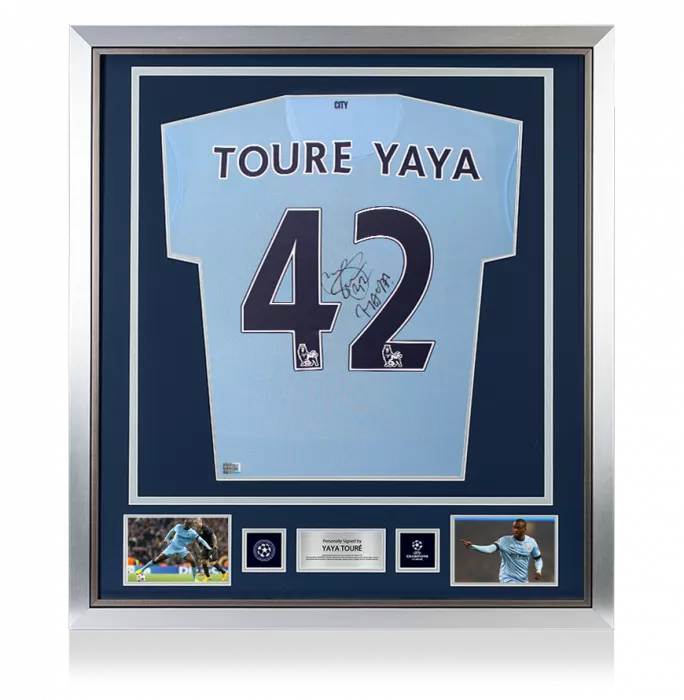 Yaya Toure Official UEFA Champions League Back Signed And Framed Manchester City 2014-15 Home Shirt