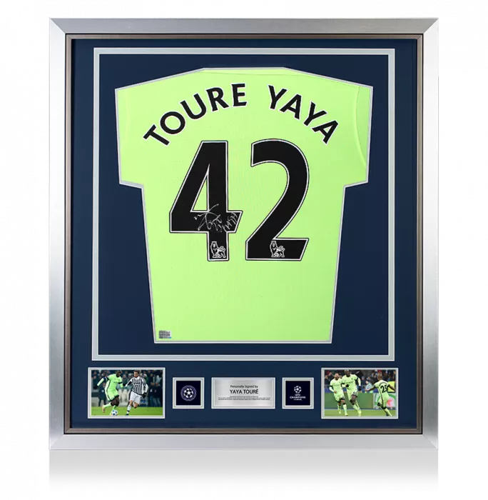 Yaya Toure Official UEFA Champions League Back Signed And Framed Manchester City 2015-16 Third Shirt