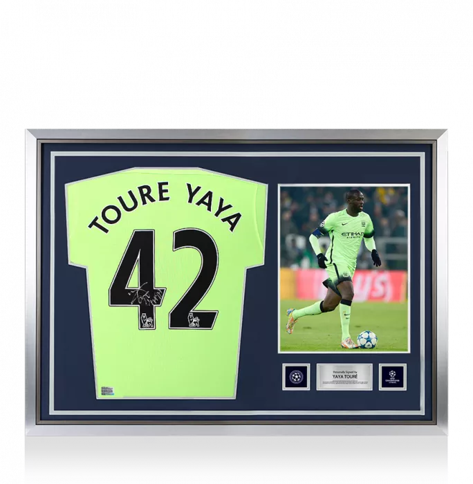 Yaya Toure Official UEFA Champions League Back Signed And Hero Framed Manchester City 2015-16 Third Shirt