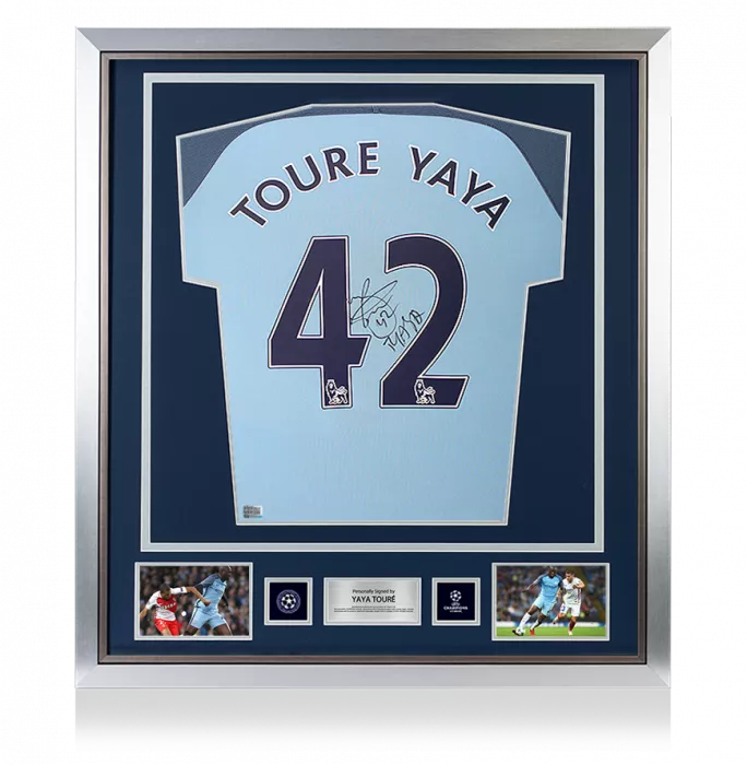 Yaya Toure Official UEFA Champions League Back Signed And Framed Manchester City 2016-17 Home Shirt