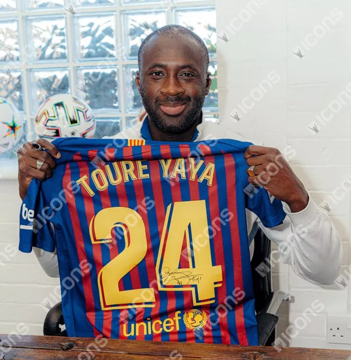 Yaya Toure Official UEFA Champions League Back Signed And Hero Framed FC Barcelona 2018-19 Home Shirt