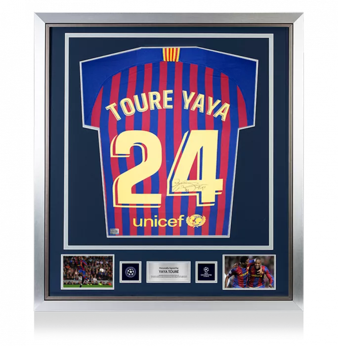 Yaya Toure Official UEFA Champions League Back Signed and Framed FC Barcelona 2018-19 Home Shirt