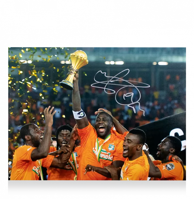 Yaya Toure Signed Ivory Coast Photo In Black Wooden Frame: 2015 Africa Cup Of Nations Winner