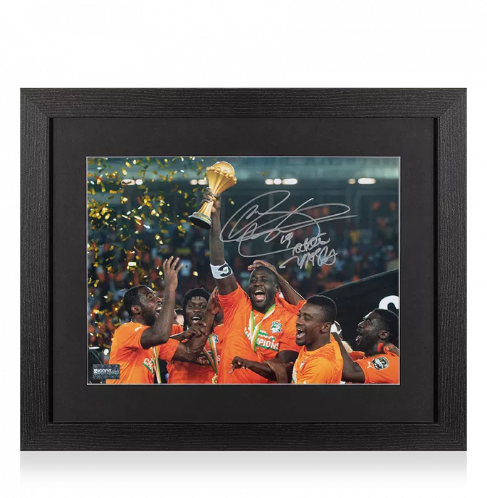 Yaya Toure Signed Ivory Coast Photo In Black Wooden Frame: 2015 Africa Cup of Nations Winner