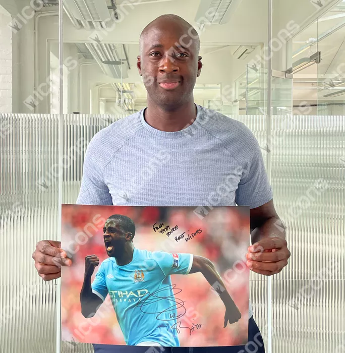 Yaya Toure Signed Manchester City Photo In Black Wooden Frame: FA Cup Semi-Final Goal - From Yaya Toure Best Wishes