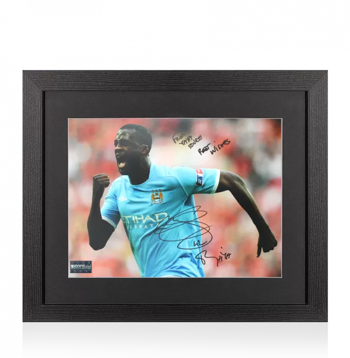 Yaya Toure Signed Manchester City Photo In Black Wooden Frame: FA Cup Semi-Final Goal - From Yaya Toure Best Wishes