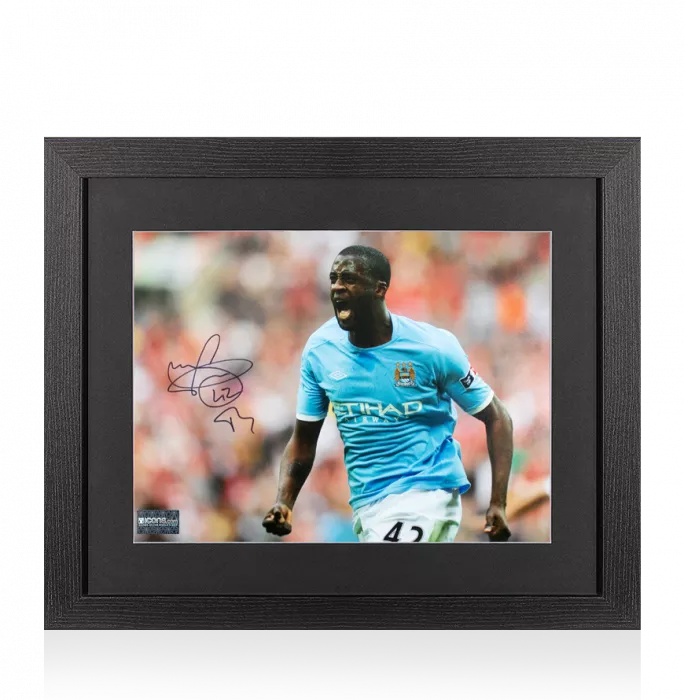Yaya Toure Signed Manchester City Photo In Black Wooden Frame: FA Cup Semi Final Goal vs Manchester United