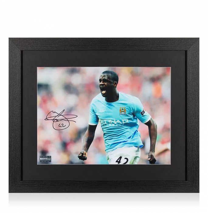 Yaya Toure Signed Manchester City Photo In Black Wooden Frame: FA Cup Semi Final Goal vs Manchester United