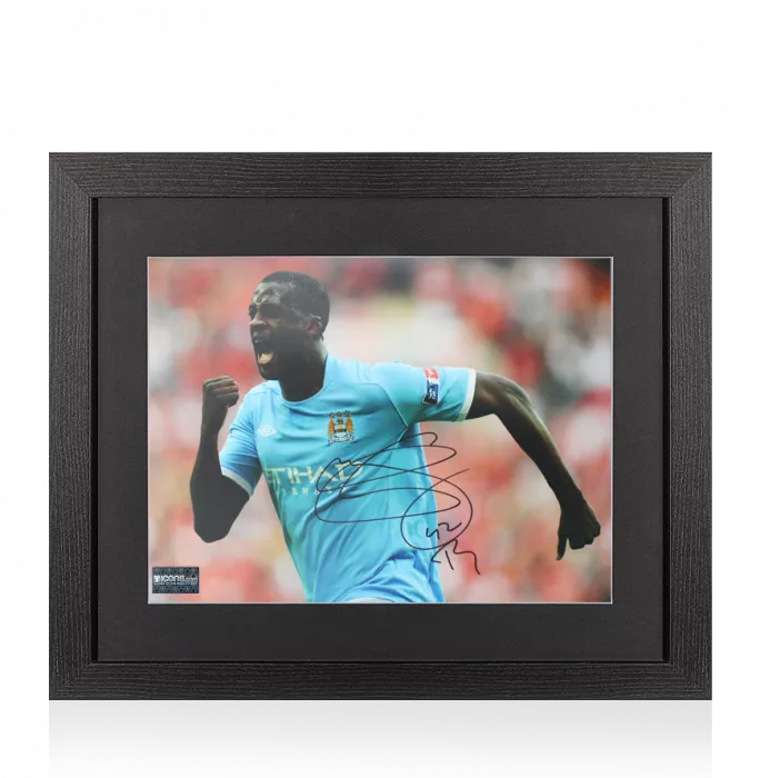 Yaya Toure Signed Manchester City Photo In Black Wooden Frame: FA Cup Semi-Final Goal