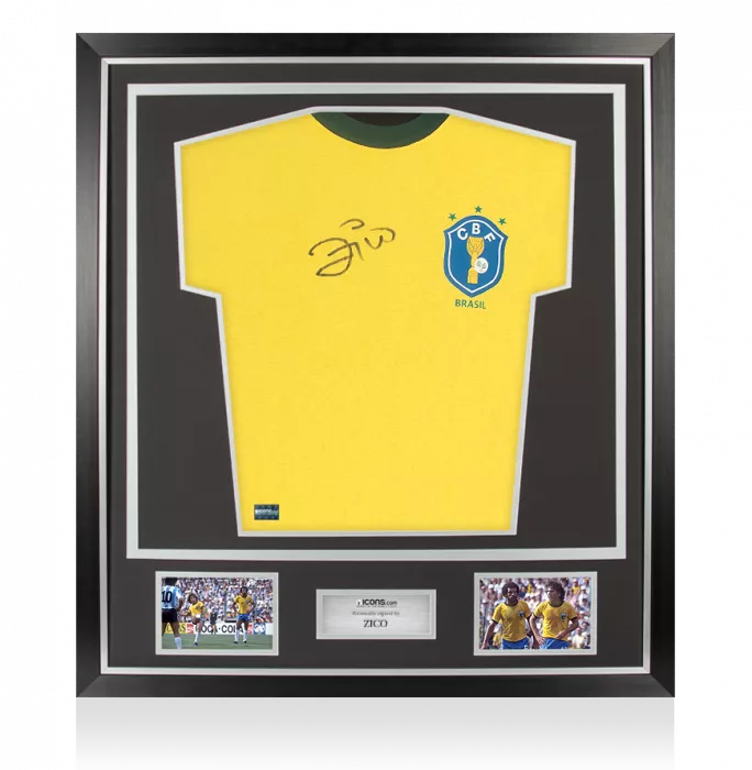 Zico Front Signed Brazil 1982 Home Shirt In Classic Frame