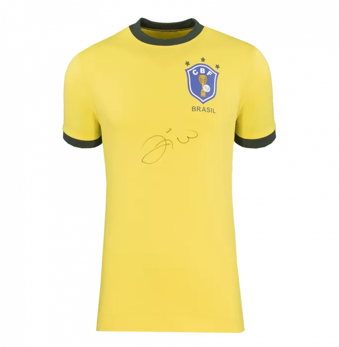 Zico Front Signed Brazil Retro Home Shirt In Classic Frame