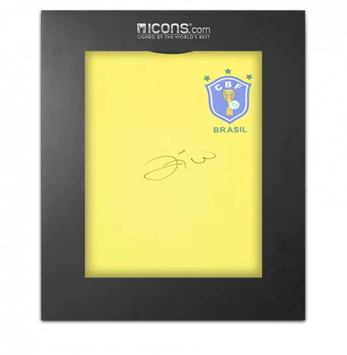 Zico Front Signed Brazil Retro Home Shirt In Deluxe Packaging