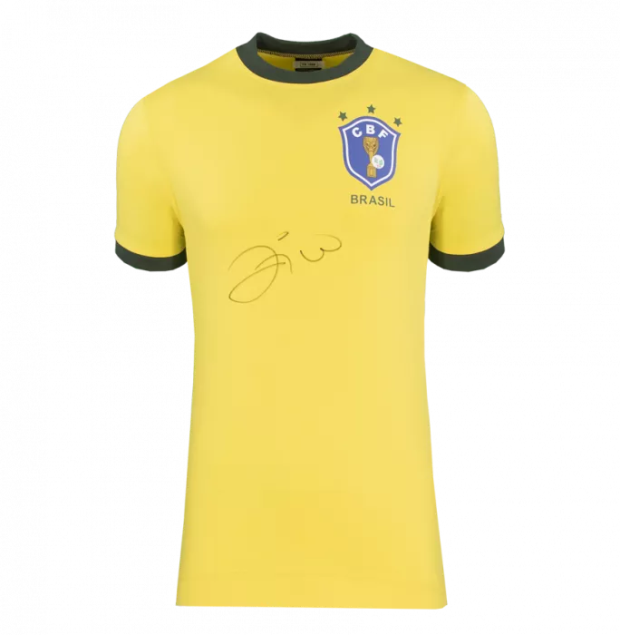 Zico Front Signed Brazil Retro Home Shirt In Hero Frame: Option 1