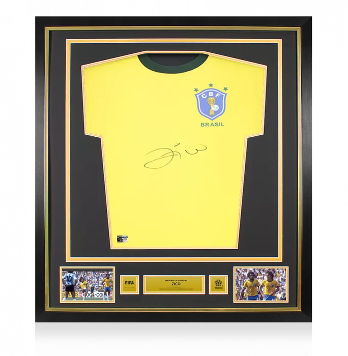 Zico Official 1970 FIFA World Cup™ Front Signed and Framed Brazil Retro Home Shirt