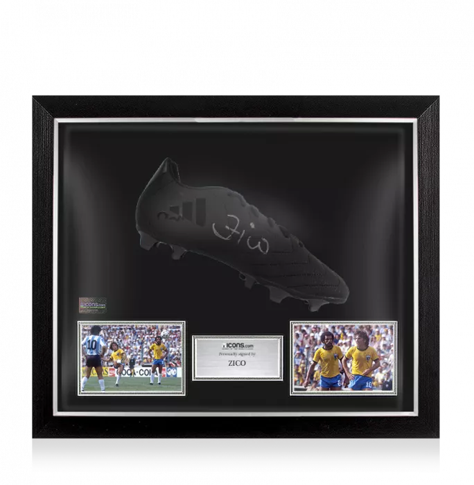 Zico Signed Black Adidas Blackout Boot In Bubble Frame: Brazil